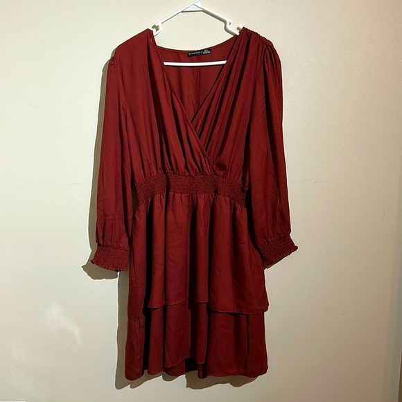 Black Tape_ Dresses & Skirts - NWT Maroon Long Sleeve Wrap Dress | Size L